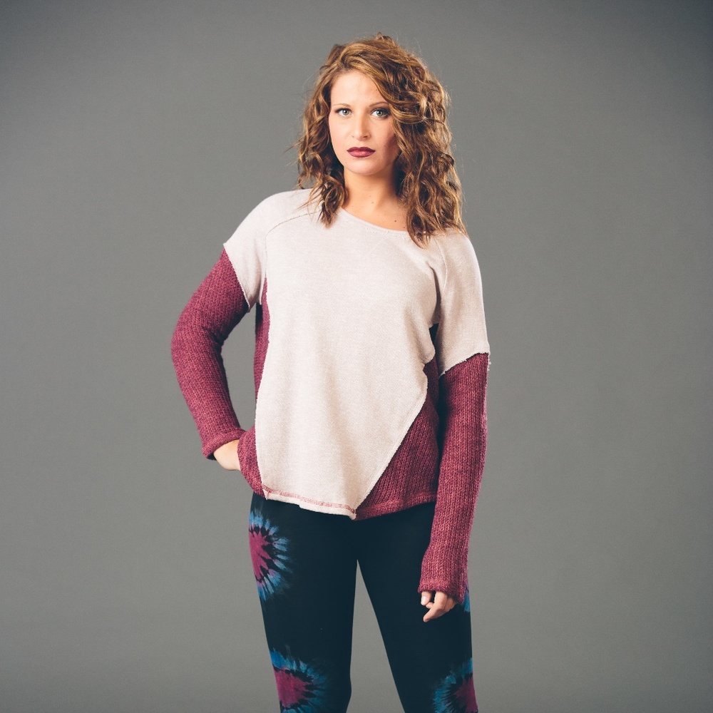 Burgundy and Pink Block Sweater